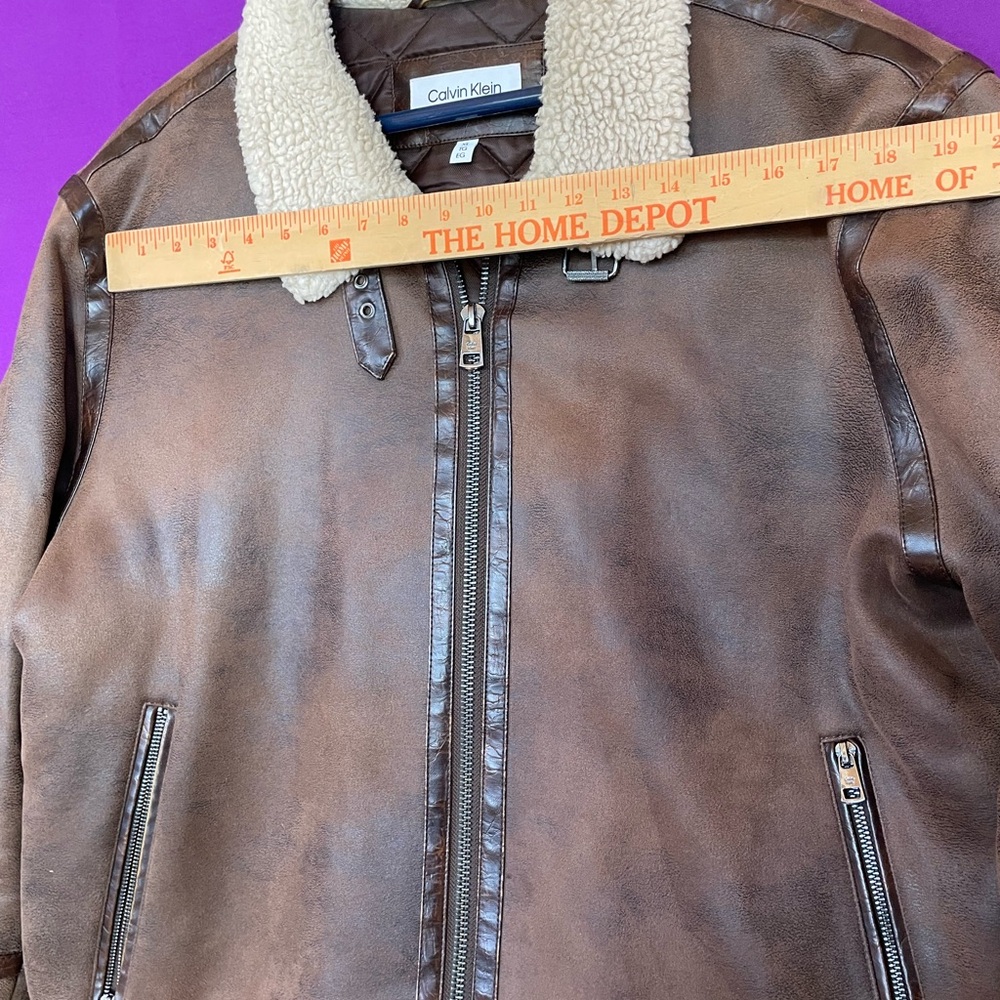 Calvin Klein Tan Shearling Bomber Jacket - Picture 6 of 8